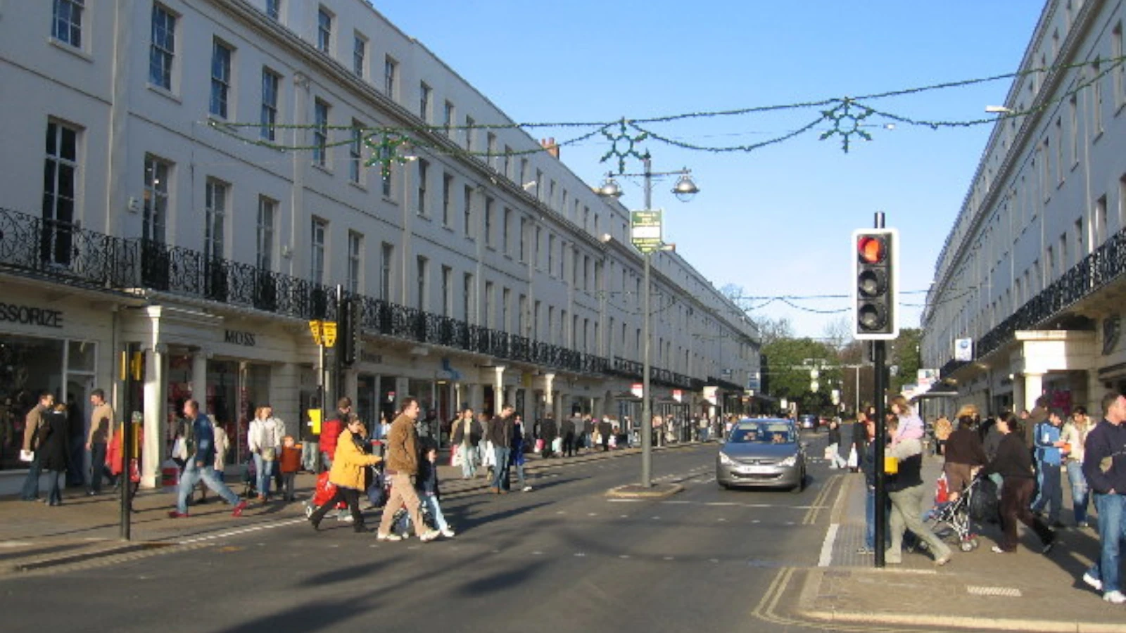 Photograph of busy shopping street in Leamington Spa