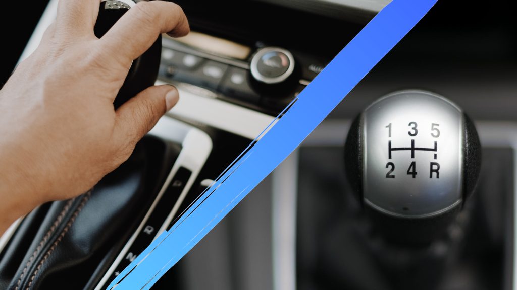 A split screen showing manual and automatic controls in a car