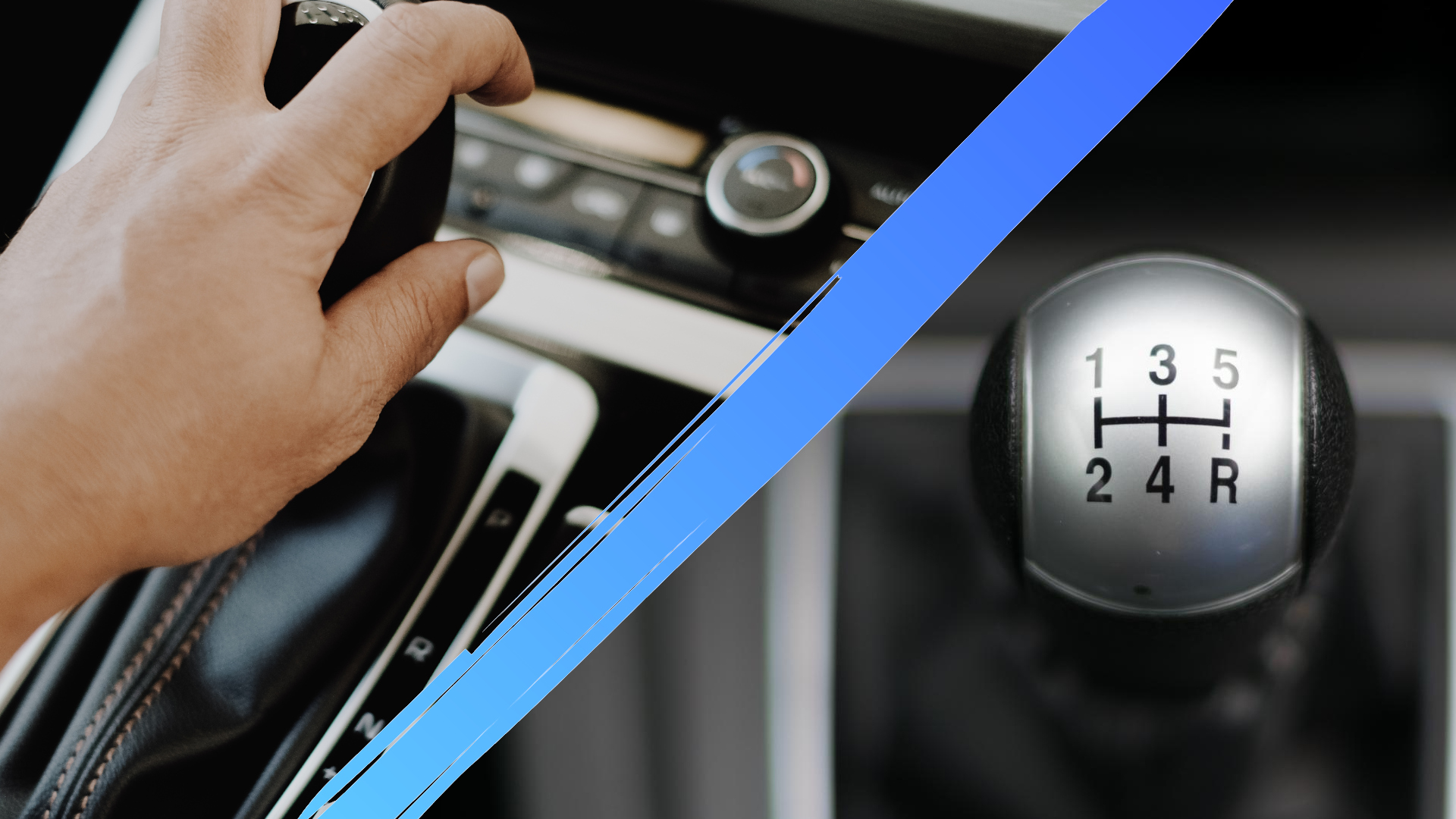 A split screen showing manual and automatic controls in a car